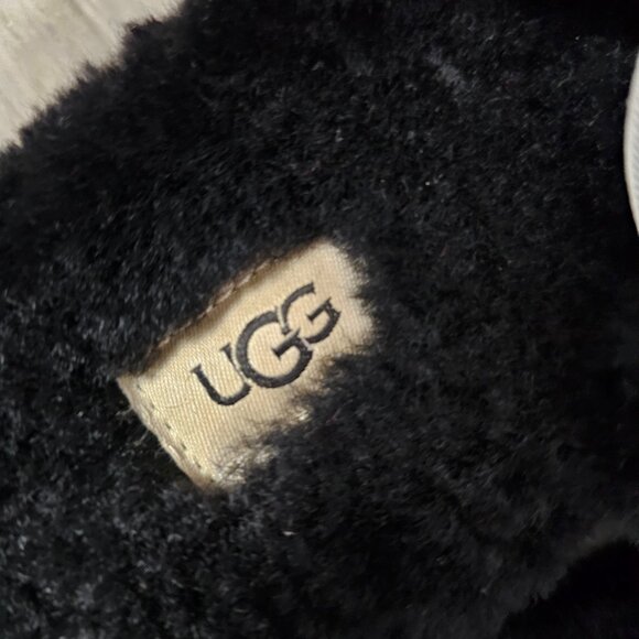 UGG Fluff Yeah Slide Black Slippers Shearling Slingback Slip On Shoe Sandals - Picture 9 of 14